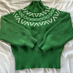 Green Varley knit Marcie Fairisle turtleneck sweater